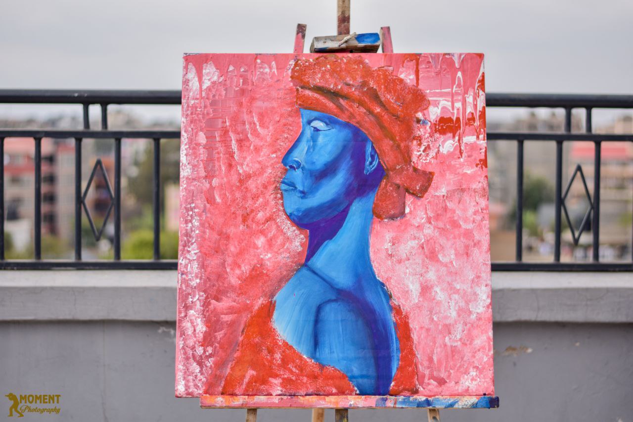 Blue in Crimson Portrait - Print